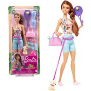 Boneca Barbie Bem Estar Dia de Spa Autocuidado Exercícios Cachorrinho e Acessórios Beach tênis HKT91 Mattel