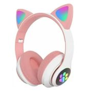 Fone de Ouvido Wireless Bluetooth 5.0 Usb com Led Cor Rosa