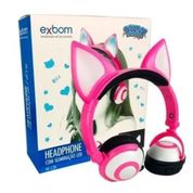 Fone de Ouvido Headphone Cosplay com Iluminação de Led Usb Cor Rosa