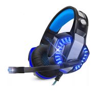 Fone de Ouvido Headset Gamer Over-ear com Led e Microfone Cor Preto com Azul