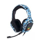 Fone de Ouvido Headset Gamer Led Usb Cor Camuflado Azul