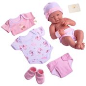 Bebê Recém-Nascido Newborn, Boneca para Bebê 8 peças JC Toys La Newborn Nursery 35 cm Boneca Realista com Acessórios Rosa