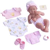 Bebê Recém-Nascido Newborn, Kit de Presente com 8 Itens para Boneca Bebê La Newborn da JC Toys - 35,56 cm, Realista e Sorridente, com Acessórios