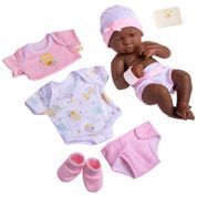 Bebê Recém-Nascido Newborn, Boneca La Newborn Nursery JC Toys c/ 8 Itens - Boneca Real Afro de 35cm c/ Acessórios