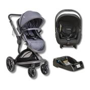 CARRINHO QUANTUM MELANGE AZUL + BEBE CONFORTO CASULO CLICK PRETO (415Q) + BASE - KIDDO
