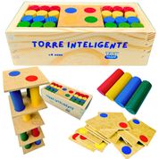 Jogo Torre Inteligente em Madeira Brinquedo Educativo Premium com Estojo e Pinos