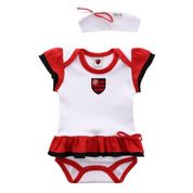 Body Vestido Bebê Flamengo Com Tiara Oficial