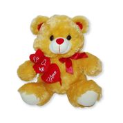 Urso de Pelúcia Caramelo com 3 Corações Eu Te Amo Fizzy Toys – Presente Romântico e Fofo