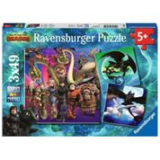 Quebra-Cabeça Ravensburger Como Treinar o Seu Dragão 3, 3 quebra-cabeças de 49 peças