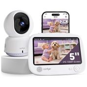 Vigilância Infantil Inteligente Comfyer com WiFi, Tela Dividida de 12,7 cm, Câmera 2K, Controle por App, Alertas de Movimento, Visão Noturna HD,