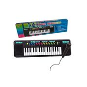 Piano Teclado Musical Educativo Infantil Microfone e Karaoke Cor Preto
