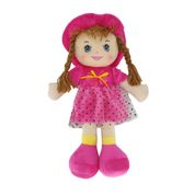 Boneca de Pano Fofy Toys Pink Bella Grande com Vestido Rendado e Olhos Bordados 47cm