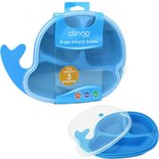 PRATO INFANTIL 3 DIVISÓRIAS E TAMPA BALEIA AZUL 6M+ - CLINGO