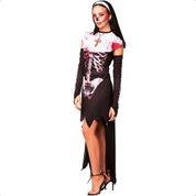 Fantasia Halloween Freira Terror Adulta Feminina Com Véu