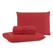 Jogo Cama Lençol Bali Queen Percal 180 Fios 100% Algodão Ponto Palito 3 Peças - Vermelho