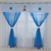 Cortina Quarto Bebê Menino Ursinho Baby Bordada Voal 2,00 x 1,80m - Azul