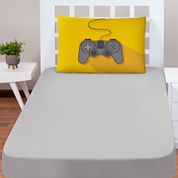 Jogo Cama Lençol Shine Solteiro Microfibra 180 Fios 2 Peças - Controle Game Cinza