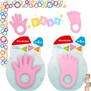 Kit 2 Mordedor Bebê Mãozinha e Pezinho Rosa Cheirinho Tutti-Frutti