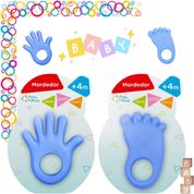 Kit 2 Mordedor Bebê Mãozinha e Pezinho Azul Cheirinho Tutti-Frutti