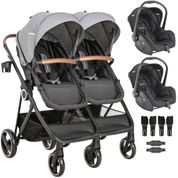 Carrinho Kiddo para Gemeos com 2 Bebe Conforto Cosmos Grafite