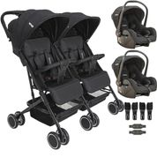 Carrinho Kiddo para Gemeos com 2 Bebe Conforto Mascote Preto