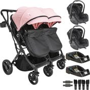Carrinho Kiddo para Gemeos com 2 Bebe Conforto 2 Base Vox II Rosa