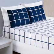 Jogo Cama Lençol Brooklyn Solteiro Quadriculado Micropercal 200 Fios 2 Peças - Azul Marinho