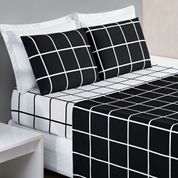 Jogo Cama Lençol Brooklyn Solteiro Quadriculado Micropercal 200 Fios 3 Peças - Preto