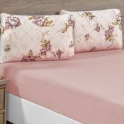 Jogo de Cama Lençol Siena Solteiro Malha Estampada 100% Algodão 2 Peças - Rosê Florido