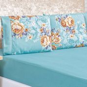 Jogo de Cama Lençol Diamond Solteiro Tecido Micro Percal 200 Fios 2 Peças - Azul Turquesa Florido