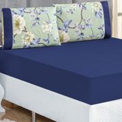Jogo de Cama Lençol Diamond Solteiro Tecido Micro Percal 200 Fios 2 Peças - Azul Flores
