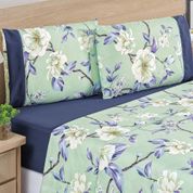 Jogo de Cama Lençol Diamond Solteiro Tecido Micro Percal 200 Fios 3 Peças - Azul Flores