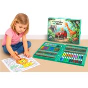 Maleta de Pintura Infantil Animais da Selva com 168 Itens Canetinhas Giz Lápis Tinta