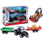 Kit Trator Valtra N174 e 3 Carretas - Farm - 1/40 - Bburago