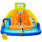 Parque Aquático Inflável, Castelo Pula-Pula com Baldinho de Água, Piscina Profunda, Parede de Escalada com Corda, Castelo Saltitante, WELLFUNTIME