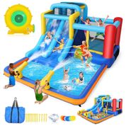 Parque Aquático Inflável, Escorregador Whubefy 4,57x3,04 metros para Crianças - Diversão Infinita com 9 em 1: Pula-Pula, Escorregador, Piscina, Zona