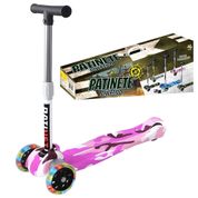 Patinete Rosa de Metal Luzes nas 3 Rodas Ajuste Altura Pintura Camuflada até 45kg