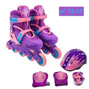Patins Roller Roxo Com Kit De Proteção Tamanho 34 Ao 37 - Roxo - 70mm - Ajustavel 34-37