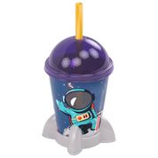 Copo de Foguete Infantil com Tampa e Canudo 280ml Astronauta Plasútil