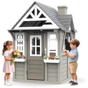 Casa de Madeira de Cedro Cinza para Crianças de 3 a 6 anos com Cozinha, Campainha e Telefone Interativos,BTMWAY