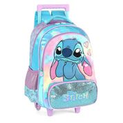 Mochila de Rodinhas Luxcel Com Alça Stitch Glitter Azul
