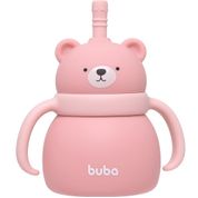 Copo de Silicone Buba Com Canudo Ursinho Rosa