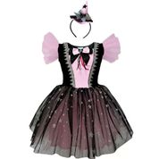 Fantasia Bruxa Halloween Infantil Menina Vestido Rosa Com Gatinho Preto e Chapéu