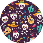 Painel Halloween Redondo Caveira Mexicana Tecido Premium Com Elástico