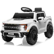 Mini Carro Elétrico Infantil Licenciado Ford F150 Raptor 12V c/ Controle Remoto, Luzes LED, Música MP3, Caçamba e Cinto 3 Pontos - Branco,Segmart