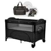 BERÇO CERCADO MILK WAY BLACK / PRETO E BOLSA MATERNIDADE LUXO MAXI - KIKKA BOO