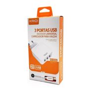 Carregador 3 Portas Tipo Micro Usb V8 3.1A Kaidi KD-606S Branco