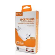 Carregador 3 Portas Tipo Lightning ios Usb 3.1A Kaidi KD-606A Branco