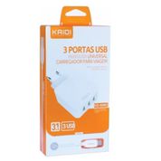 Carregador 3 Portas Tipo C Usb 3.1A Kaidi KD-606C Branco