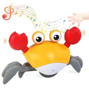 Brinquedo Caranguejo Amarelo Fujão Música Luz Recarregável